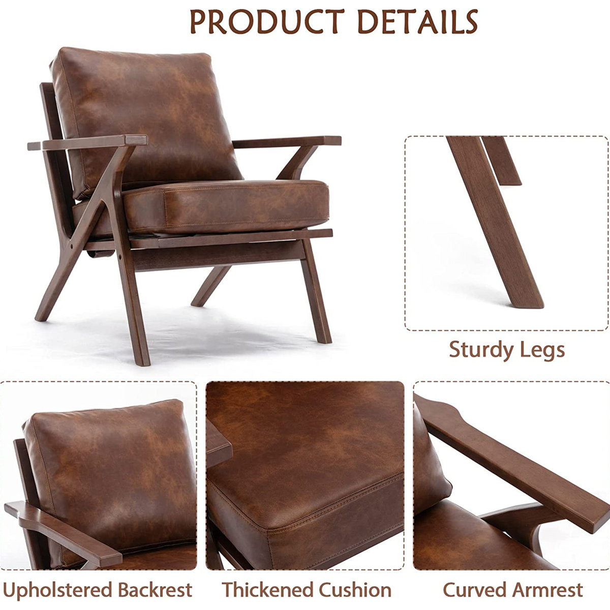 Salma 29.5" Wide Solid Wood Frame Upholstered Mid Century Modern Retro Accent Chair